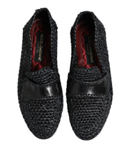 Dolce & Gabbana Black Woven Leather Slip On Loafers Men Shoes