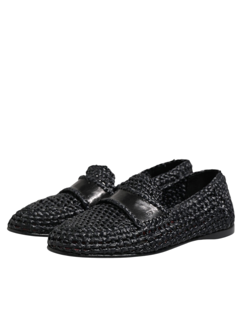 Svarta vävda läder slip-on loafers herrskor