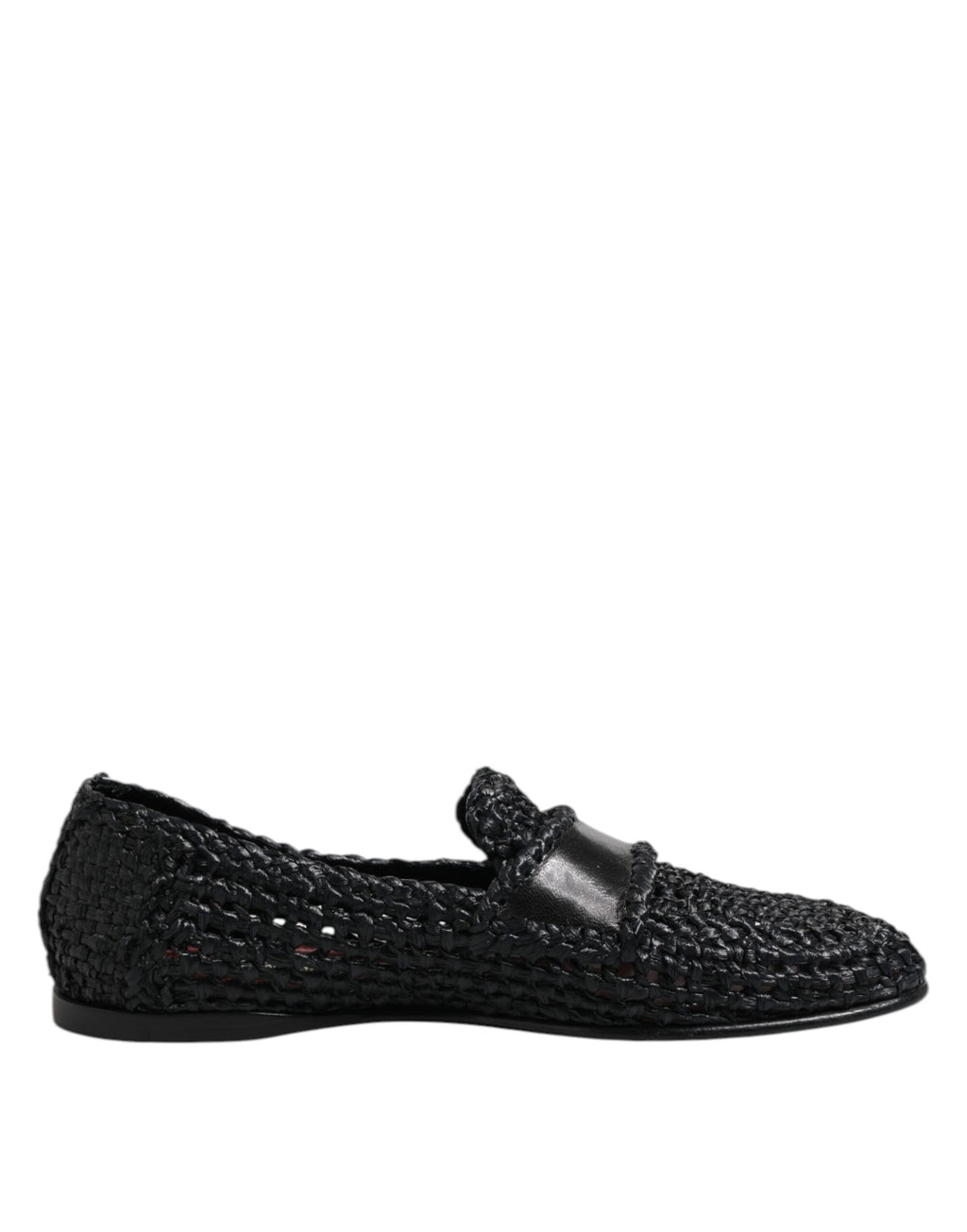 Svarta vävda läder slip-on loafers herrskor