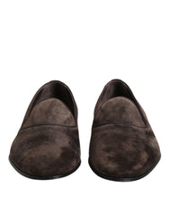 Dolce & Gabbana Brown Velvet Leather Slip On Loafers Shoes