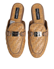 Dolce & Gabbana Beige Rattan Flat Mule Men Sandals Shoes