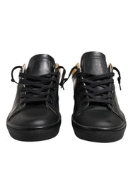 Leather Crown Black Gold Lace Up Low Top Women Sneakers Shoes