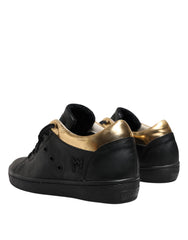 Leather Crown Black Gold Lace Up Low Top Women Sneakers Shoes