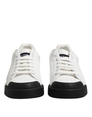 Dolce & Gabbana White Black Logo Leather Lace Up Sneakers Shoes