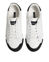 Dolce & Gabbana White Black Logo Leather Lace Up Sneakers Shoes