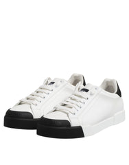 Dolce & Gabbana White Black Logo Leather Lace Up Sneakers Shoes