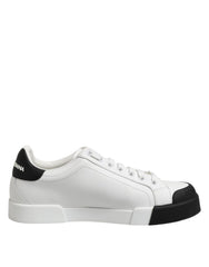 Dolce & Gabbana White Black Logo Leather Lace Up Sneakers Shoes