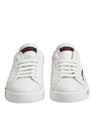 Dolce & Gabbana White Red Logo Low Top Leather Sneakers Shoes