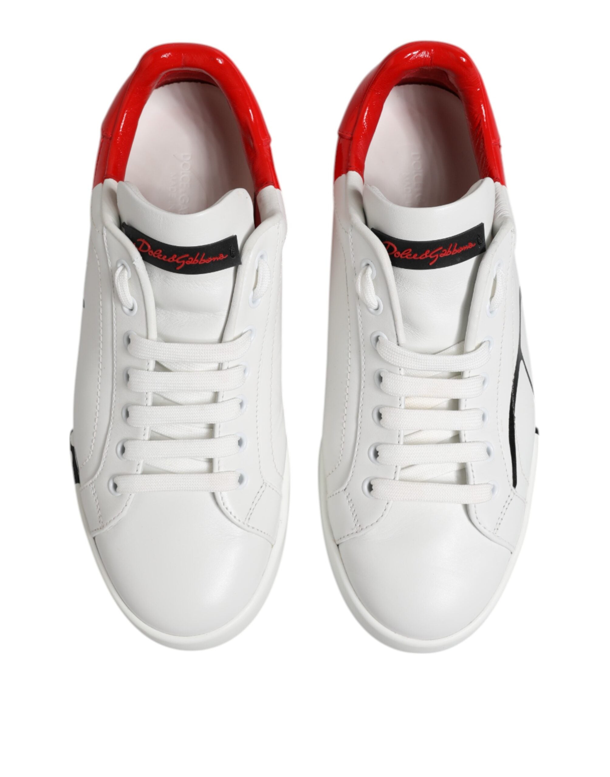 Dolce & Gabbana White Red Logo Low Top Leather Sneakers Shoes