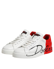 Dolce & Gabbana White Red Logo Low Top Leather Sneakers Shoes