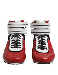 Dolce & Gabbana Red Quilted Leather Lace Up Sneakers Shoes