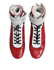Dolce & Gabbana Red Quilted Leather Lace Up Sneakers Shoes