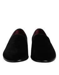 Dolce & Gabbana Black Velvet Slip On Loafers Formal Shoes