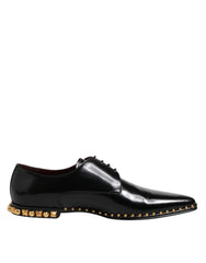 Dolce & Gabbana Black Leather Studded Derby Men Dress Shoes