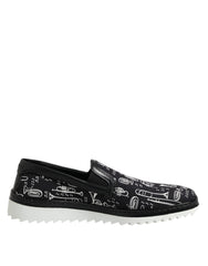 Dolce & Gabbana Black Slip On Printed Men Loafers Shoes