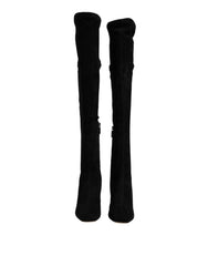 Dolce & Gabbana Black Suede Leather Knee High Boots Shoes