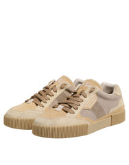 Dolce & Gabbana Beige Leather Low Top Lace Up Sneakers Shoes