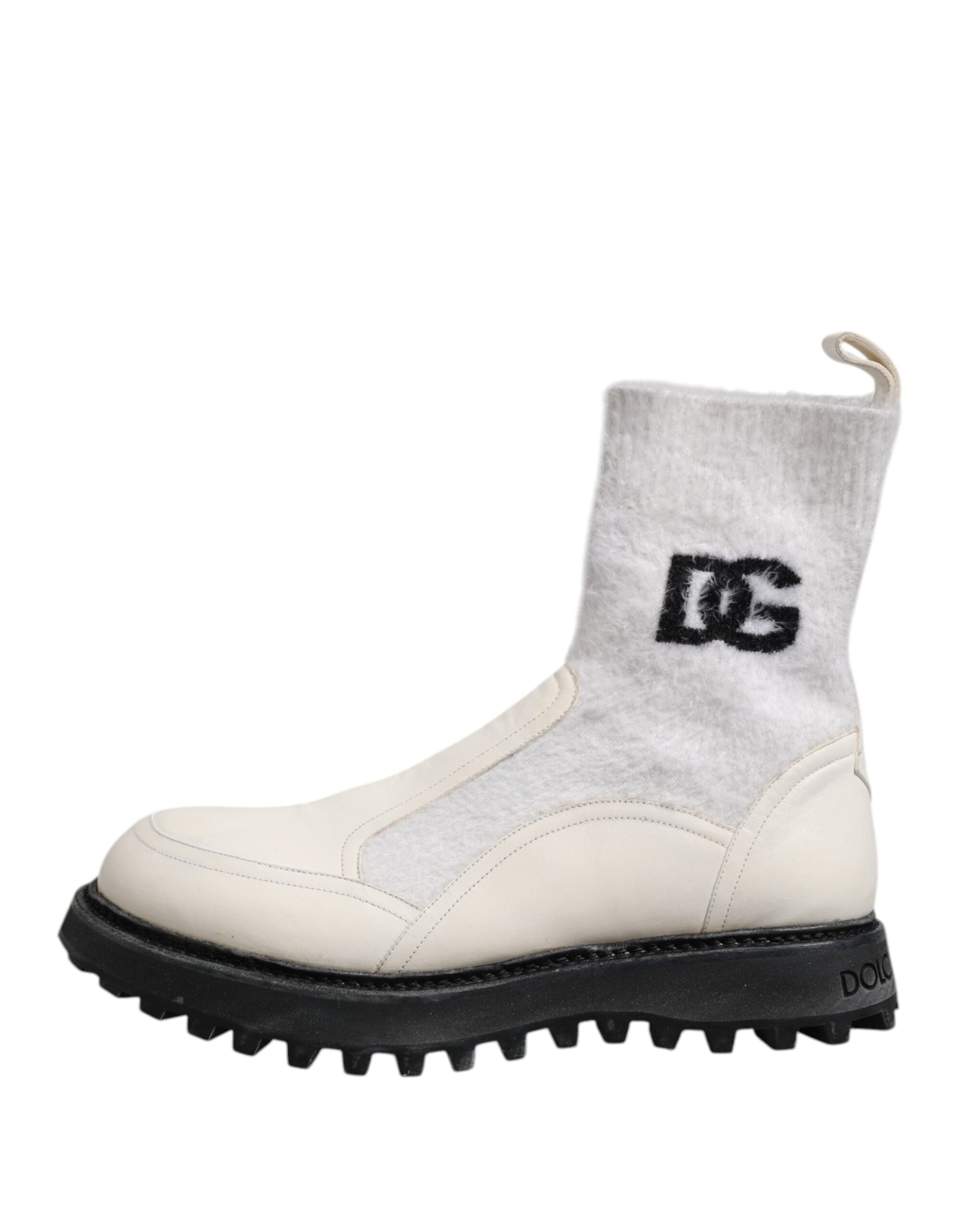 Dolce & Gabbana White Beige DG Logo Mid Calf Boots Shoes