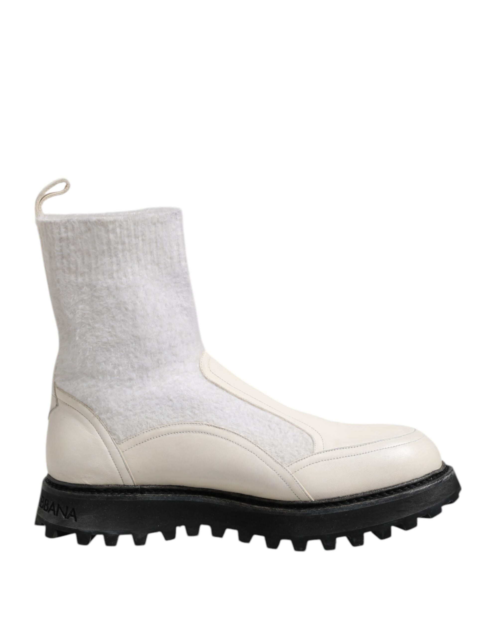 Dolce & Gabbana White Beige DG Logo Mid Calf Boots Shoes