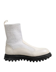 Dolce & Gabbana White Beige DG Logo Mid Calf Boots Shoes