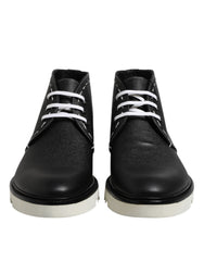 Dolce & Gabbana Black White Leather Ankle Boots Shoes