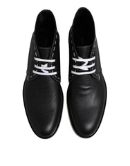 Dolce & Gabbana Black White Leather Ankle Boots Shoes