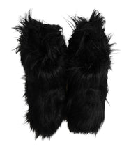 Dolce & Gabbana Black Faux Fur Mid Calf Boots Shoes
