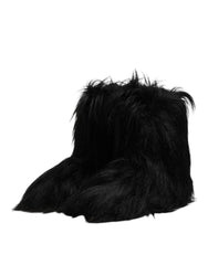 Dolce & Gabbana Black Faux Fur Mid Calf Boots Shoes