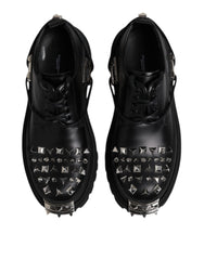 Dolce & Gabbana Black Leather Embellished Trekking Derby Shoes
