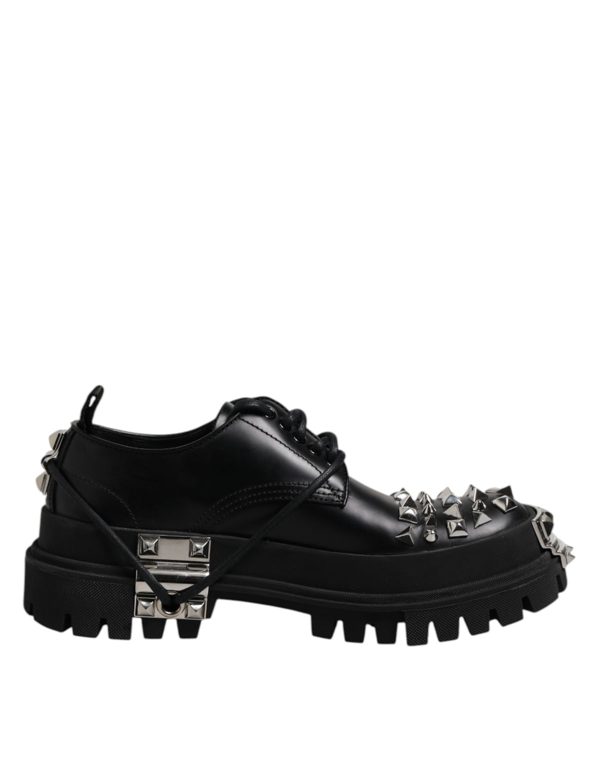 Dolce & Gabbana Black Leather Embellished Trekking Derby Shoes