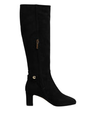 Dolce & Gabbana Black Suede Leather Knee High Boots Shoes