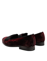 Dolce & Gabbana Red Velvet Men Slip On Loafers Dress Shoes