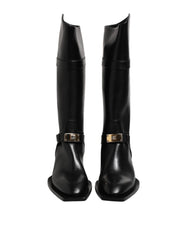 Dolce & Gabbana Black Leather High Boots Flats Shoes