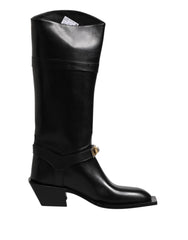 Dolce & Gabbana Black Leather High Boots Flats Shoes