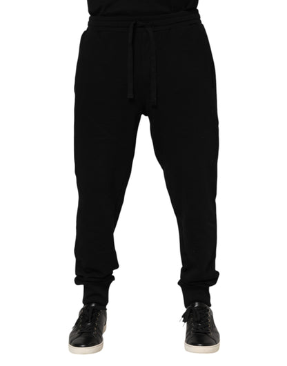 Dolce &amp; Gabbana Svarta Bomulls Crown Jogger Träningsbyxor