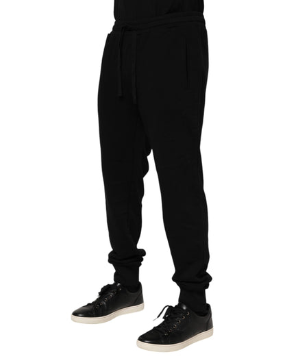 Dolce &amp; Gabbana Svarta Bomulls Crown Jogger Träningsbyxor
