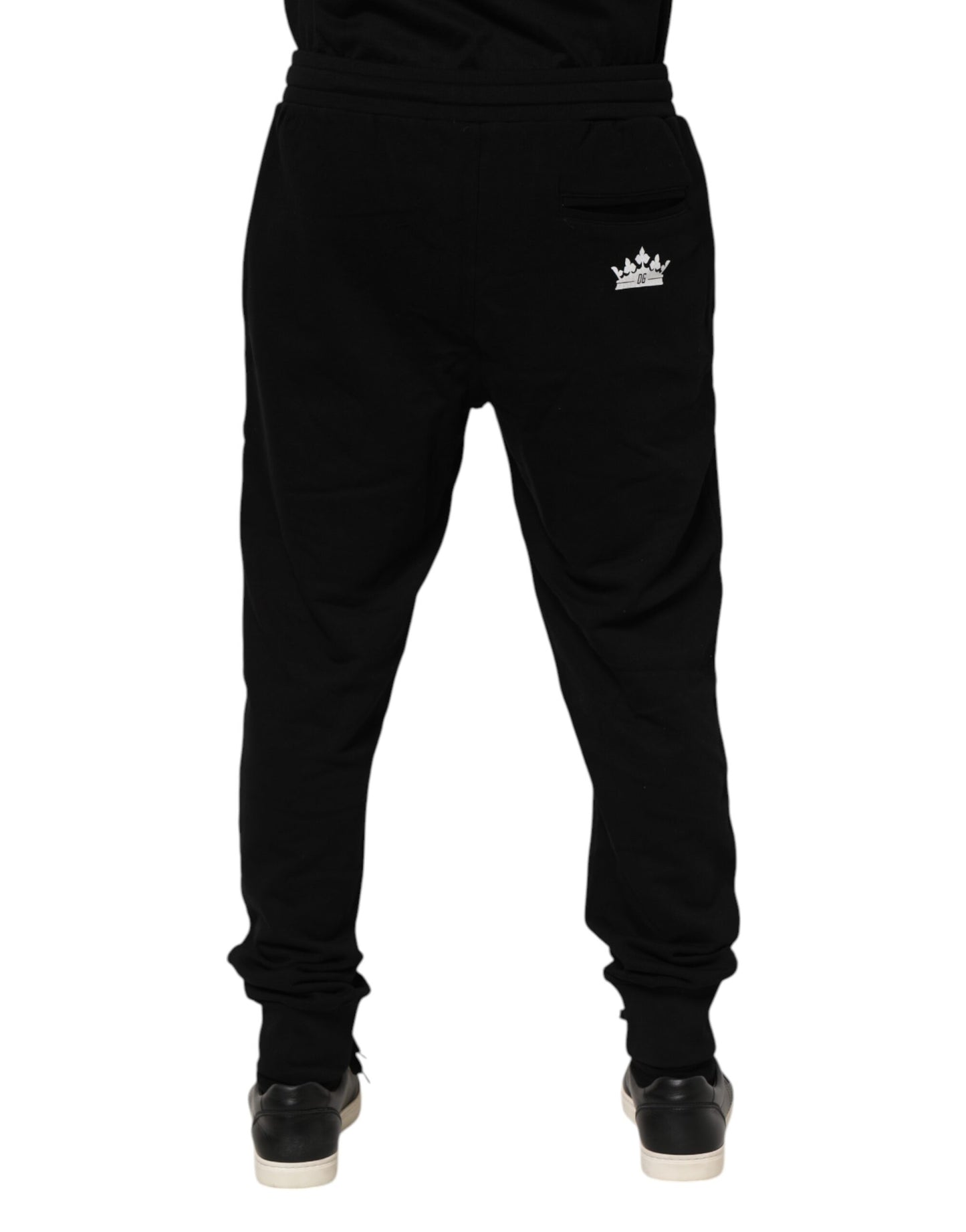 Dolce &amp; Gabbana Svarta Bomulls Crown Jogger Träningsbyxor