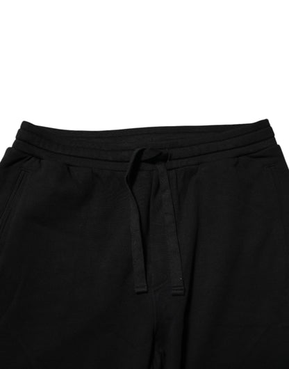 Dolce &amp; Gabbana Svarta Bomulls Crown Jogger Träningsbyxor