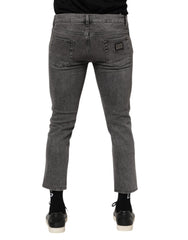 Dolce & Gabbana Gray Cotton Logo Plaque Men Denim Jeans