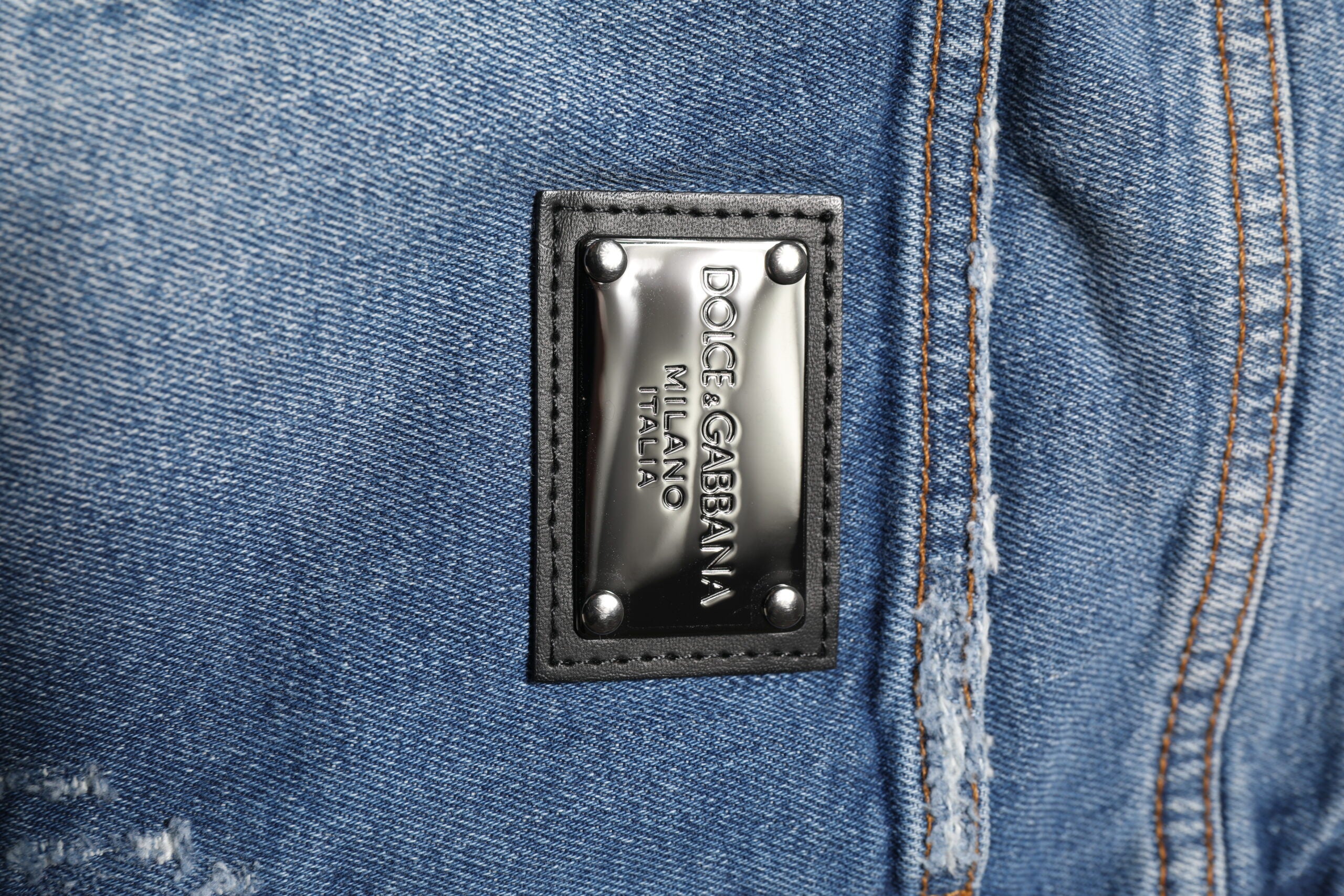Dolce & Gabbana Blue Washed Cotton Logo Plaque Denim Jeans
