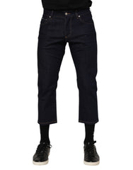 Dolce & Gabbana Dark Blue Cotton Logo Slim Fit Men Denim Jeans