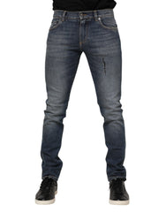 Dolce & Gabbana Blue Washed Skinny Logo Plaque Men Denim Jeans