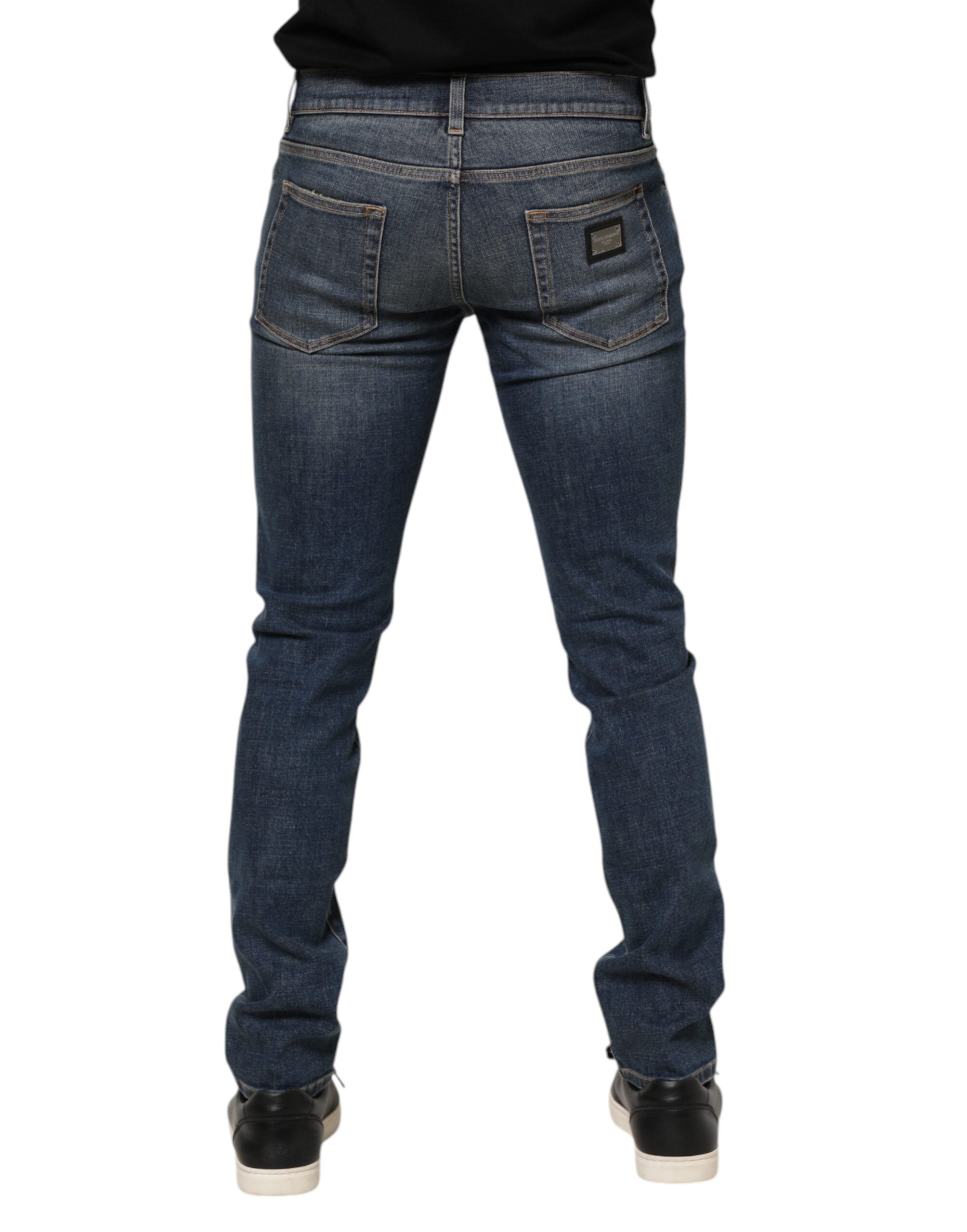 Dolce & Gabbana Blue Washed Skinny Logo Plaque Men Denim Jeans