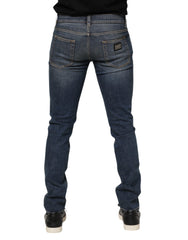 Dolce & Gabbana Blue Washed Skinny Logo Plaque Men Denim Jeans
