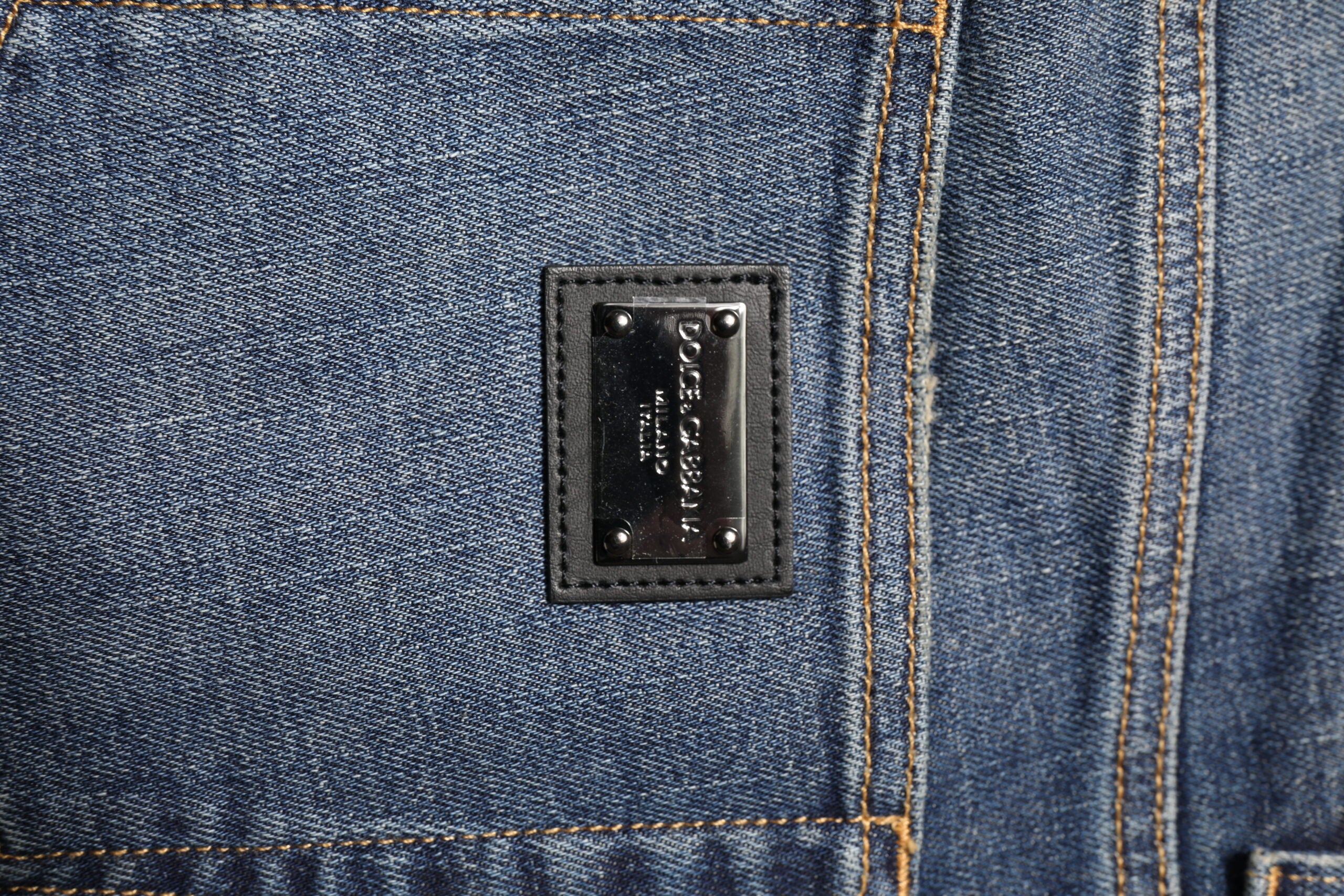 Dolce & Gabbana Blue Washed Skinny Logo Plaque Men Denim Jeans