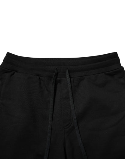 Dolce &amp; Gabbana svarte joggebukser med bomullslogo og tape for menn