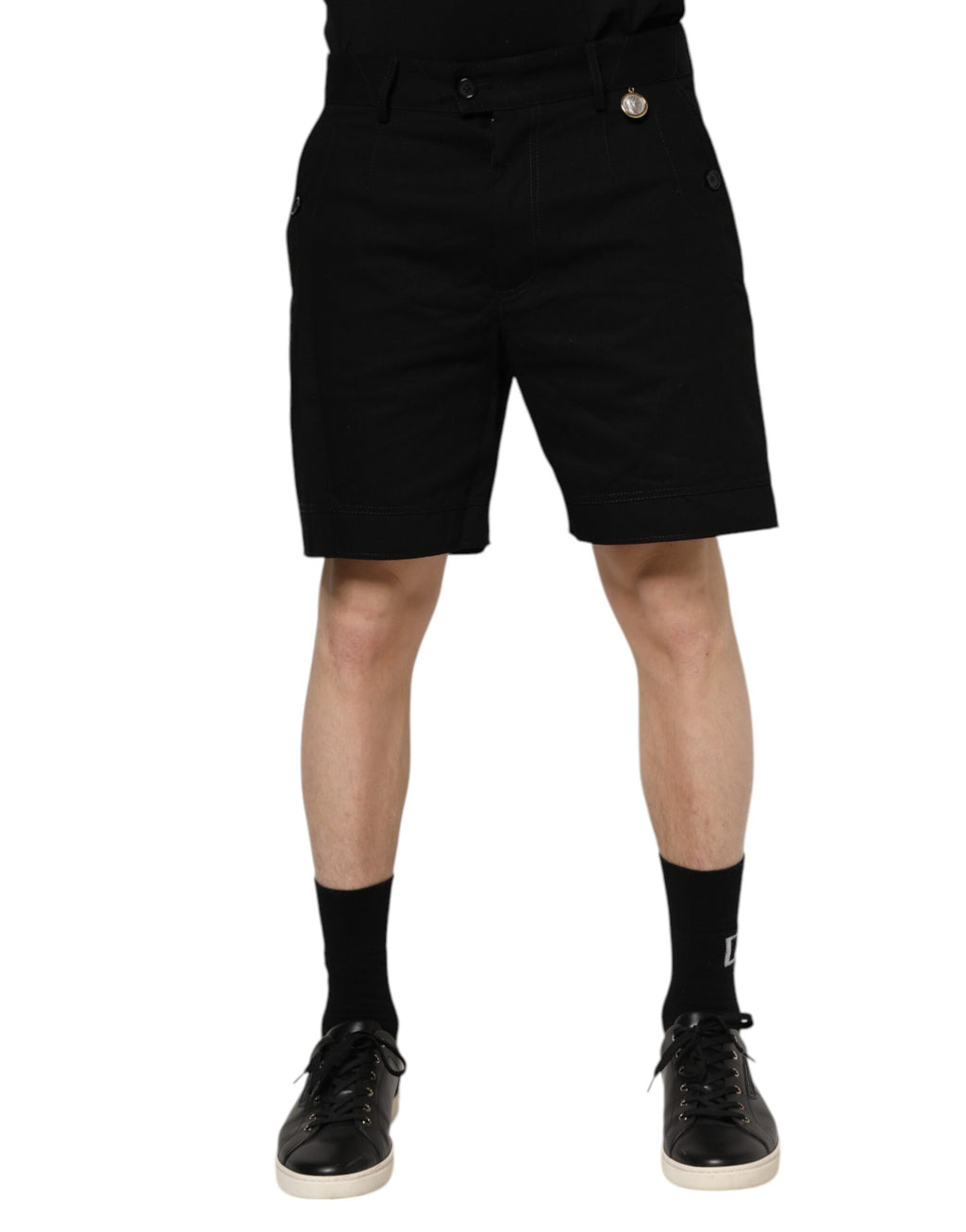 Svarta knälånga bomullsbermudashorts för män