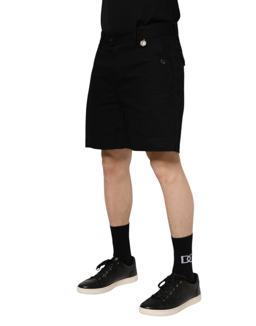 Svarta knälånga bomullsbermudashorts för män