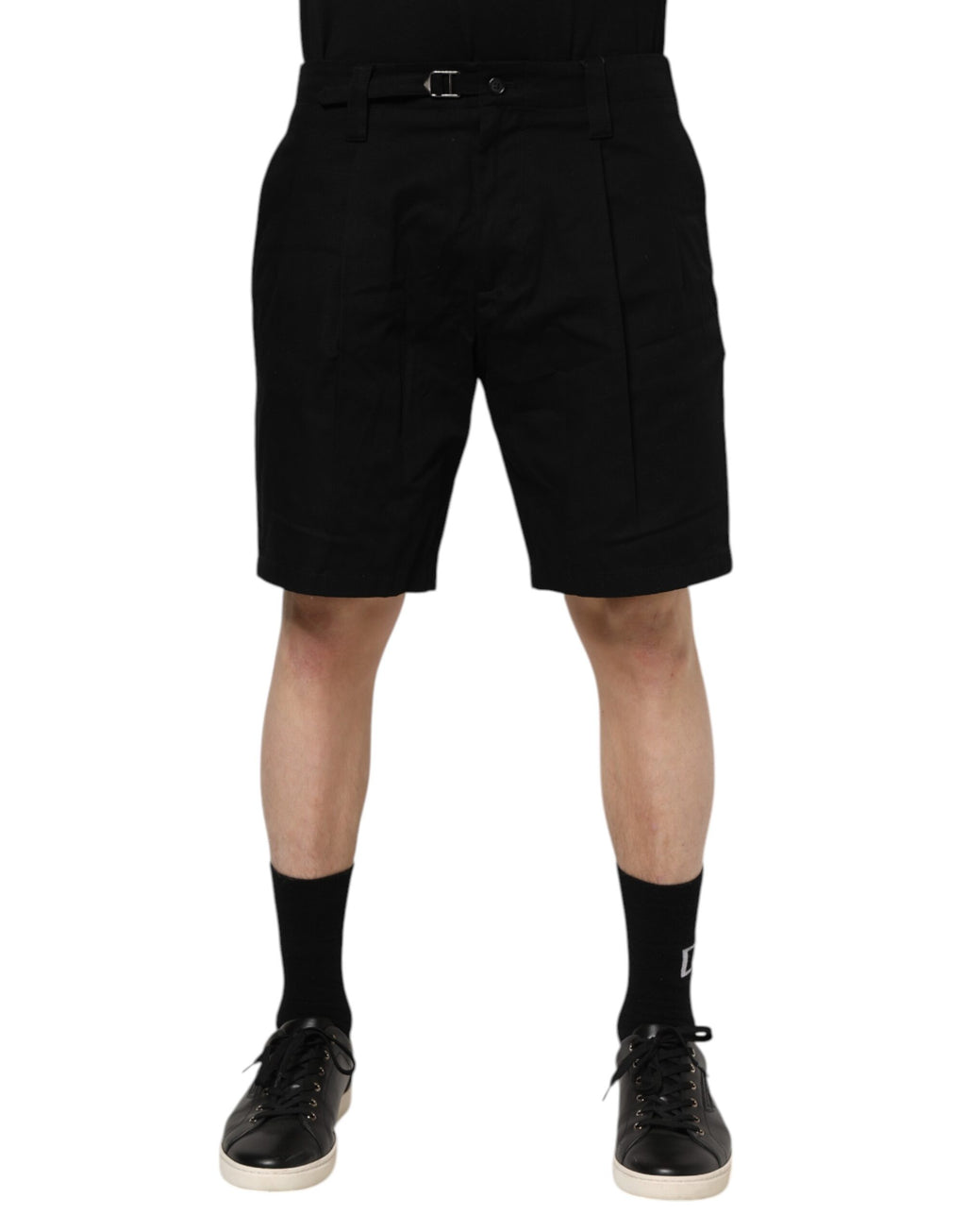 Svarta knälånga bomullsbermudashorts för män