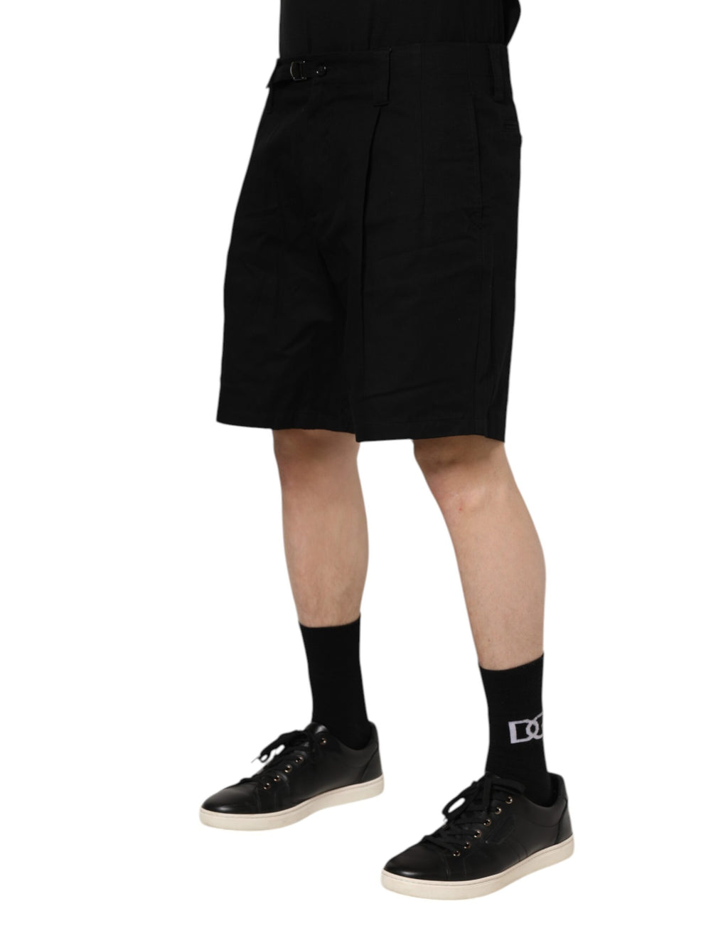Svarta knälånga bomullsbermudashorts för män